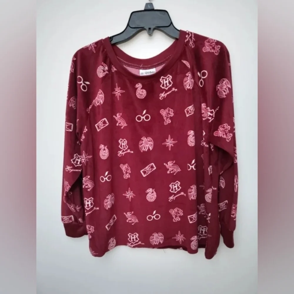 Harry Potter Burgundy Pajama Shirt – Magical Symbols Print, Soft & Cozy (L) - Picture 1 of 9